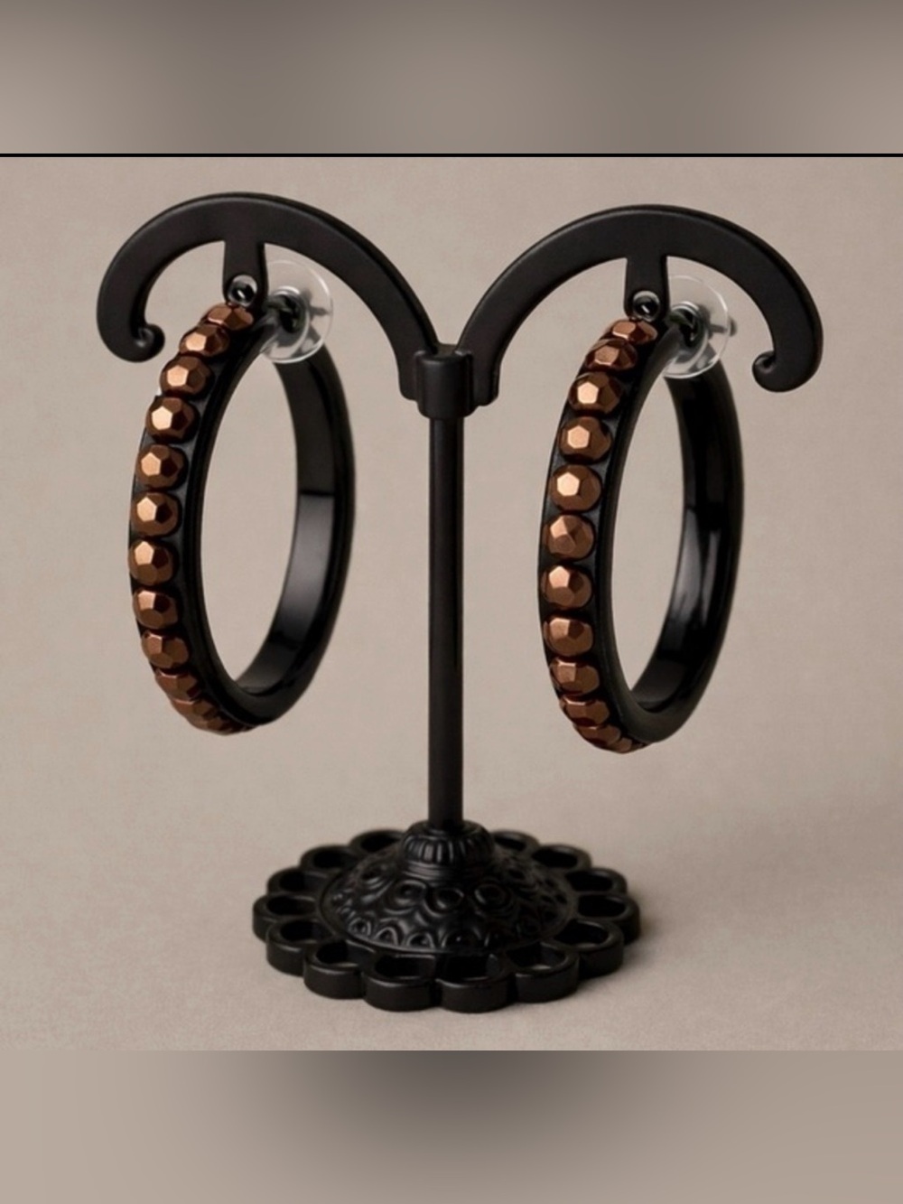 Premier Designs COPPER FALLS Black Cooper Bead Earrings NWC 1.25" #428